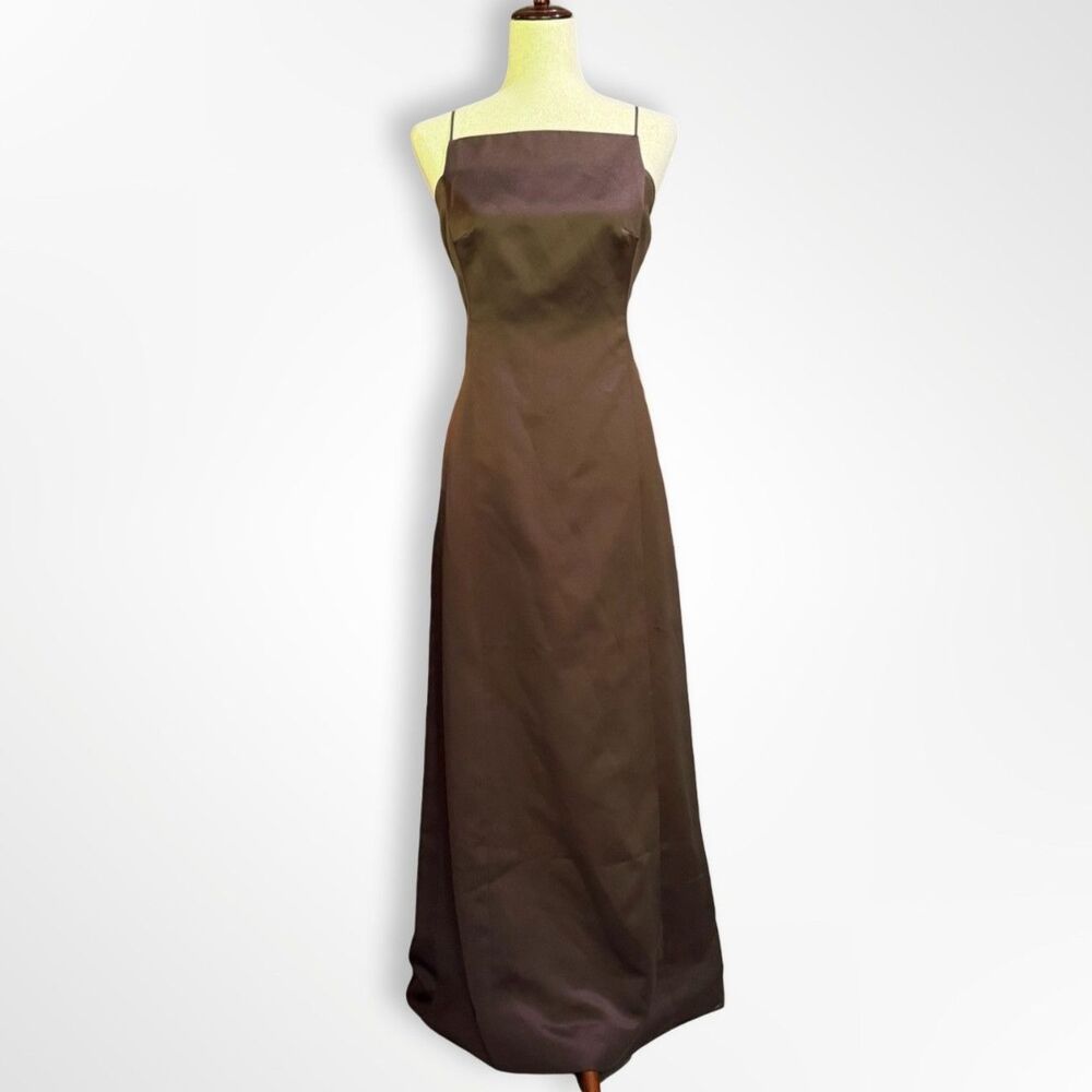 Vera Wang, VTG 90s Y2K Chocolate Square Neck Strappy Formal Dress, 10 Whimsigoth